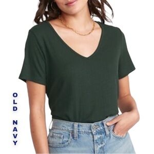Old Navy Luxe Short Sleeve V Neck Tee L Large Dark Olive Green Ancient Forest
